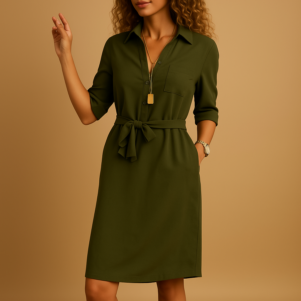 Elegant midi dress for women with a modern cut and flattering fit, perfect for work, leisure, or evening occasions.