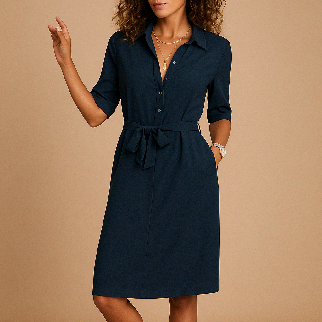 Elegant midi dress for women with a modern cut and flattering fit, perfect for work, leisure, or evening occasions.