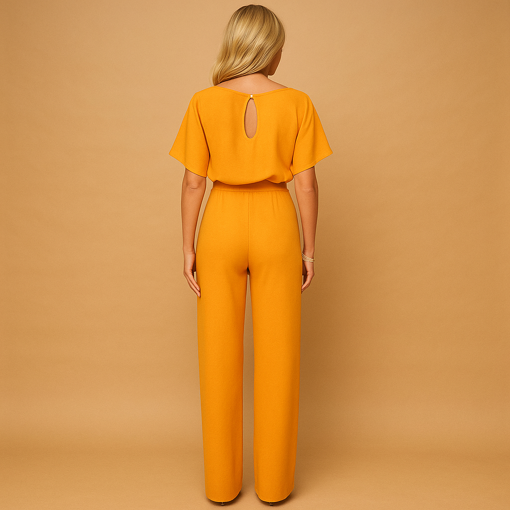 High-waist jumpsuit for women with elegant tie detail and flattering fit, perfect for work, dinners, and chic casual occasions.