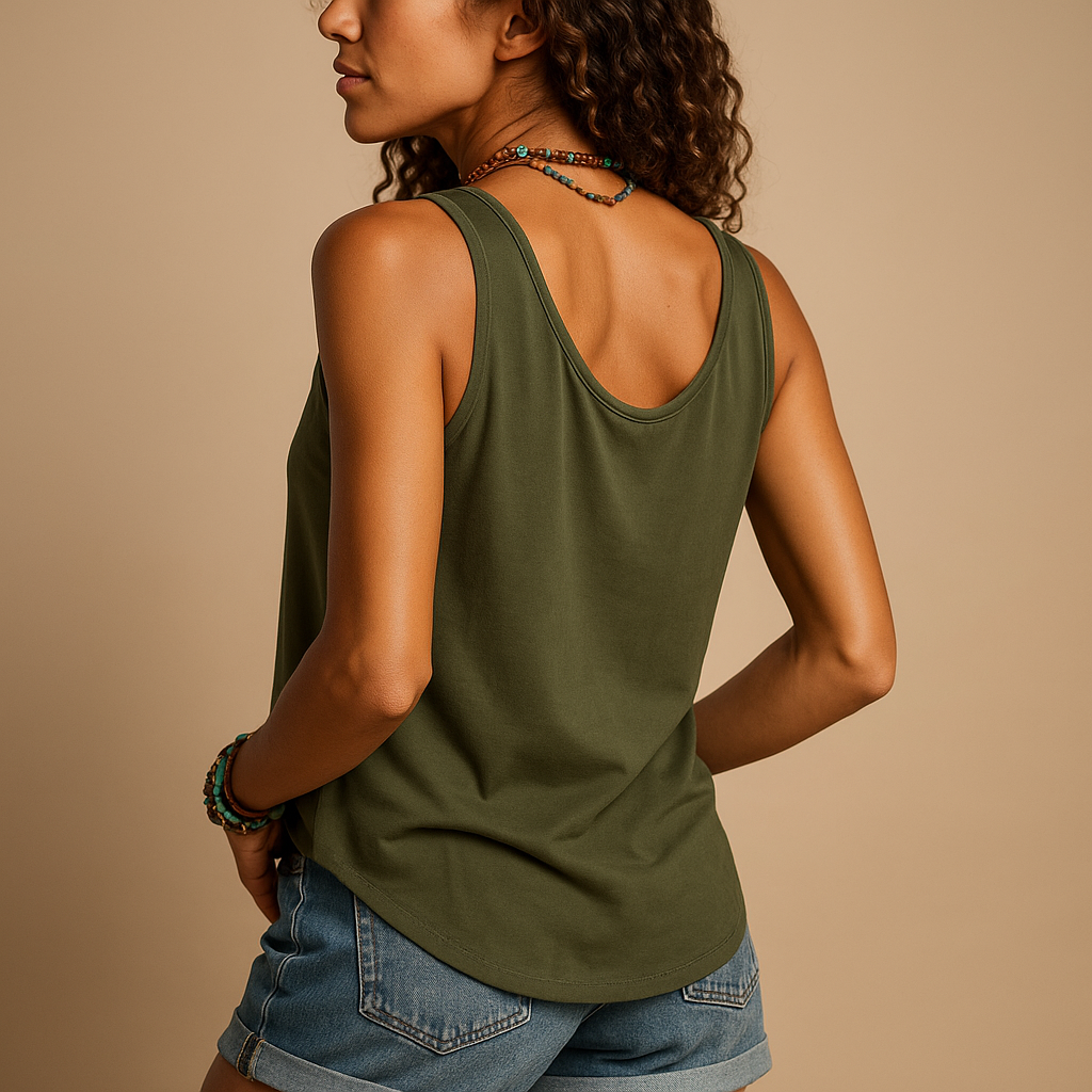 Sleeveless V-neck summer top for women with relaxed fit and vibrant colors, perfect for casual outfits and warm sunny days.