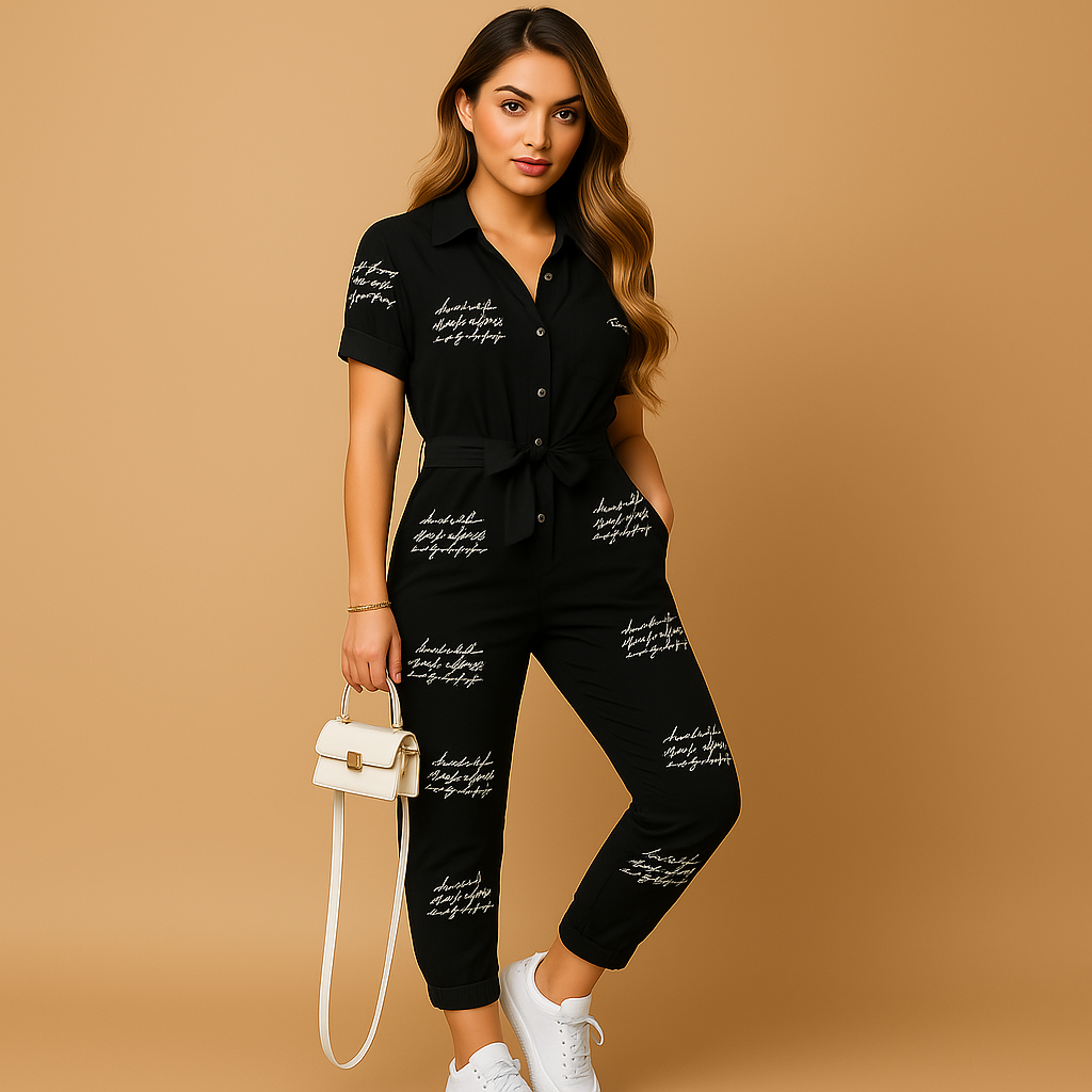 Tailored button jumpsuit for women with flattering silhouette and refined details, perfect for work, brunch, or evening occasions.