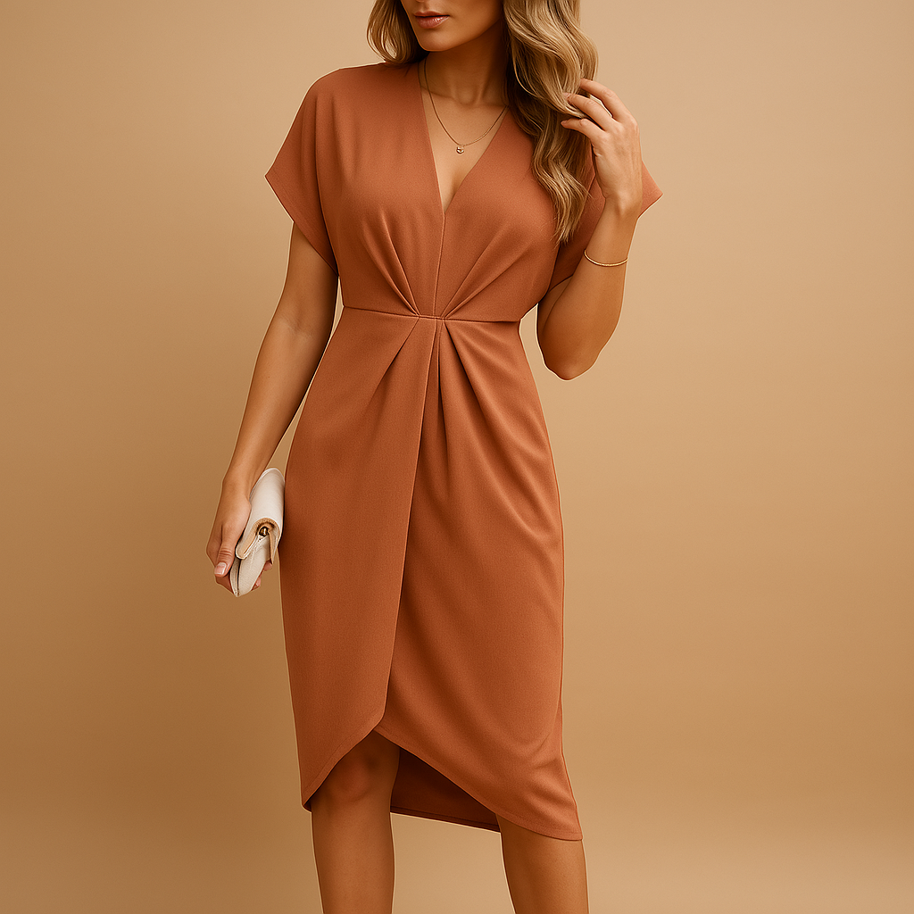 Wrap midi dress for women with flattering silhouette and elegant design, perfect for formal, casual, and evening occasions.
